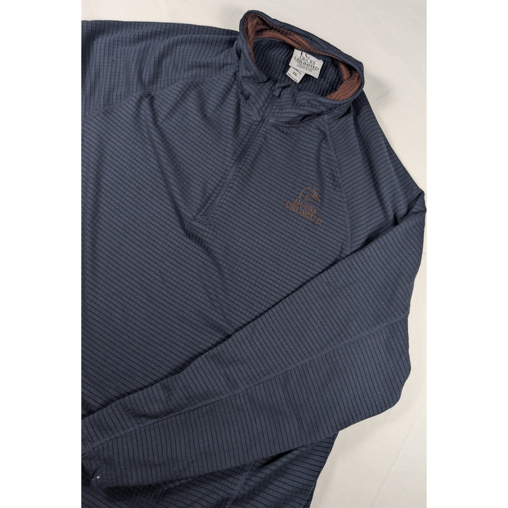 Ducks Unlimited Pullover Mens XXL Blue Striped 1/4 Zip Waffle Grid Fleece 1607